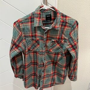 RVCA Kids Button Down Plaid Shirt - Red and Green